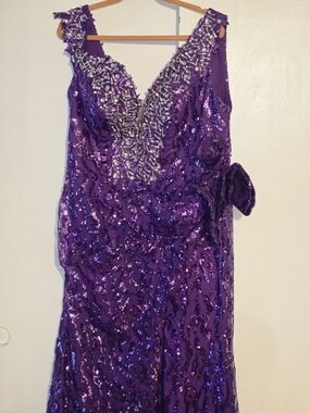 Beaded V-Neck Purple Sequin Prom Dress